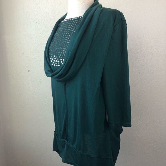 NWT Passports 3/4 Green Sequined Top Size M - Picture 4 of 7